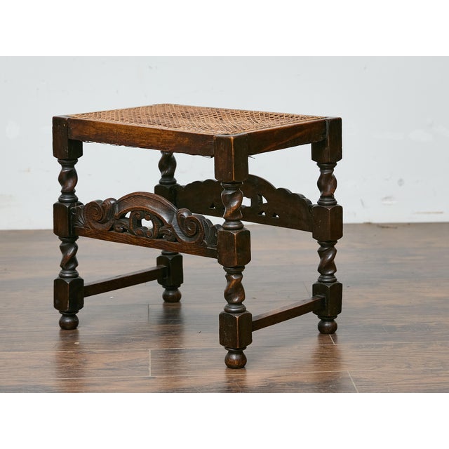 English Jacobean Style Seat Bench with Carved Apron, circa 1900 For Sale - Image 11 of 12
