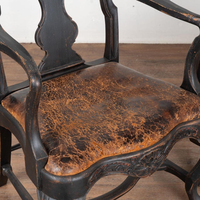 Pair of 19th Century Swedish Black Rococo Armchairs For Sale - Image 6 of 12