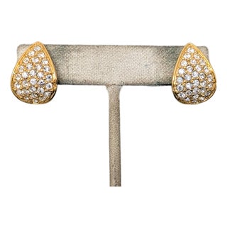 Vintage Signed Napier Goldtone Pavé Swarovski Crystal Pierced Earrings-2 Pieces For Sale