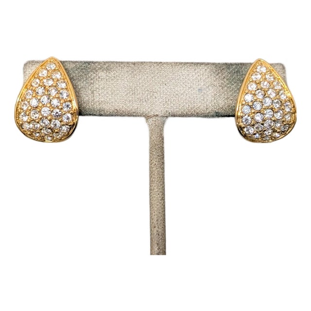 Vintage Signed Napier Goldtone Pavé Swarovski Crystal Pierced Earrings-2 Pieces For Sale