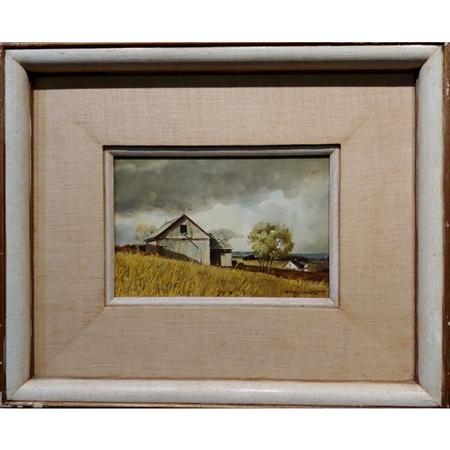 Richard Schlecht - Farm House in Maine Landscape - Oil painting oil painting on canvas board -Signed circa 1966 board...