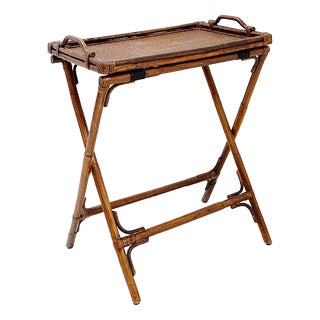 Mid-Century Colonial Style Bamboo Folding Tray Table, 1960s For Sale