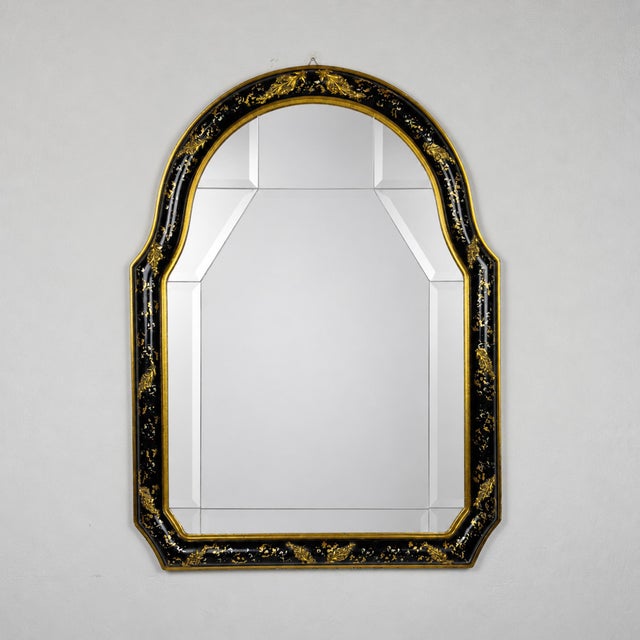 Vintage Venetian Chinoiserie Black and Gold Painted Wall Mirror, Italy, 1950s For Sale - Image 18 of 18