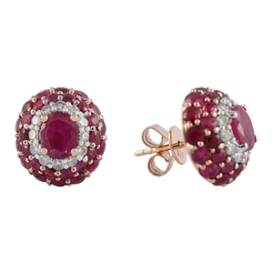 6.93ct Mozambique Ruby Cluster Oval 14k Rose Gold Stud Earrings- 2 Pieces