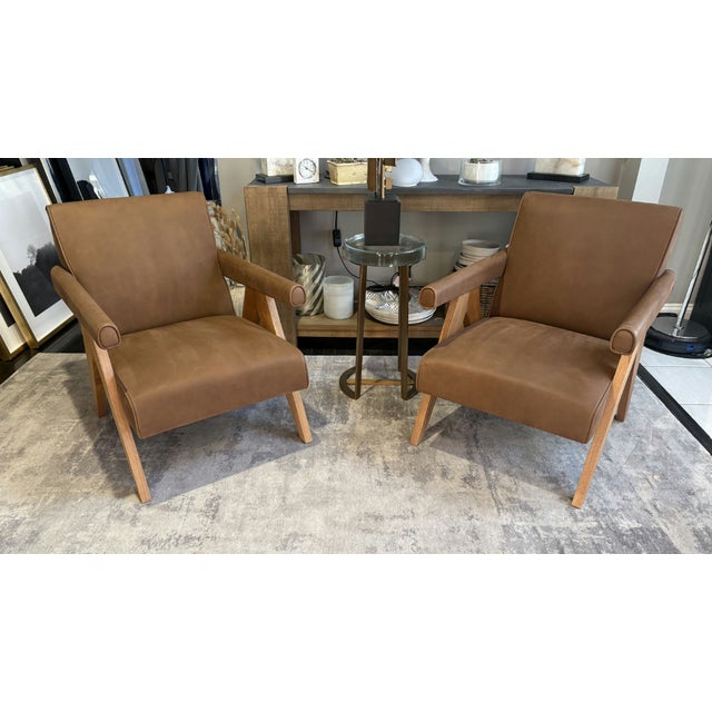 Rh Jakob Leather Lounge Chairs – Set of Two Italian Cavallino Leather | Cocoa For Sale - Image 16 of 18