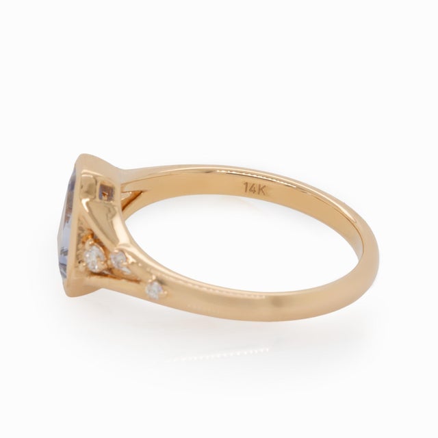 1.35cts Blue Sapphire Ring With Natural Diamond Accents: Solid 14k Gold, 8x6.5mm For Sale - Image 9 of 10