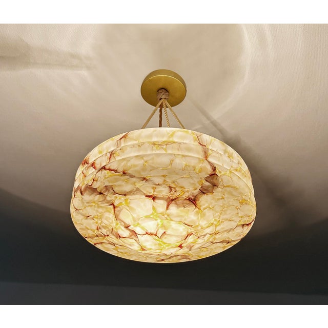 Gold Art Deco Pendant Light in Amber Marble Glass, 1930s For Sale - Image 8 of 18