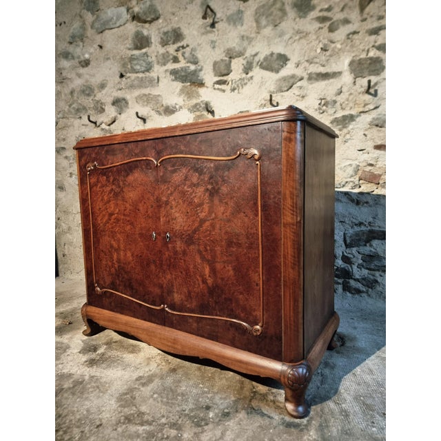 Art Deco French Walnut and Mahogany Sideboard with Marble Top, 1920s For Sale - Image 3 of 18
