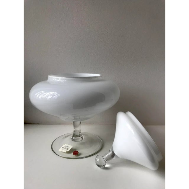 1960s Giant Vintage Murano Glass Compote Candy Dish in White For Sale - Image 5 of 12