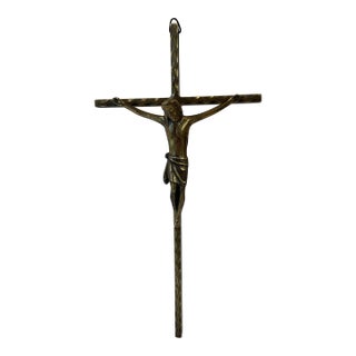 Vintage European Brass Crucifix For Sale