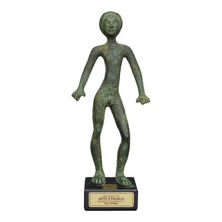 Vintage Italian Etruscan Museum Guarnacci Bronze Man Figure Sculpture For Sale