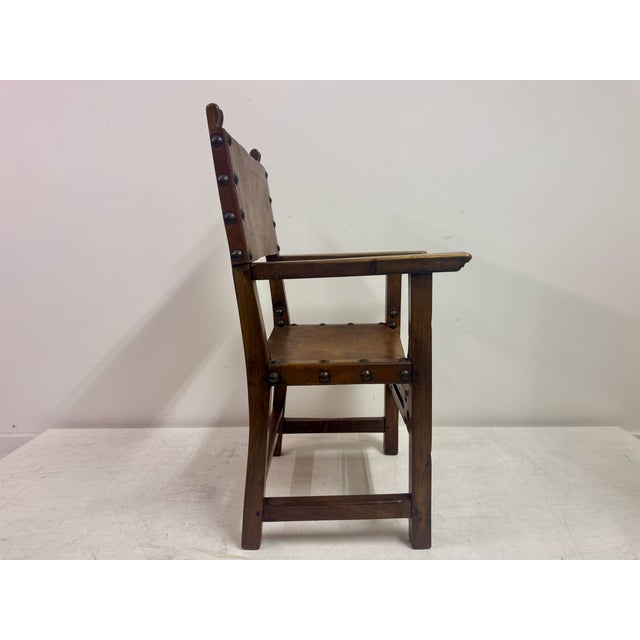 Vintage Spanish Walnut and Leather Armchair, 1950s For Sale - Image 10 of 16