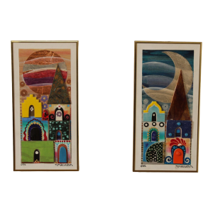 Monika Watson Mixed Media Diptych, Neighboring Homes