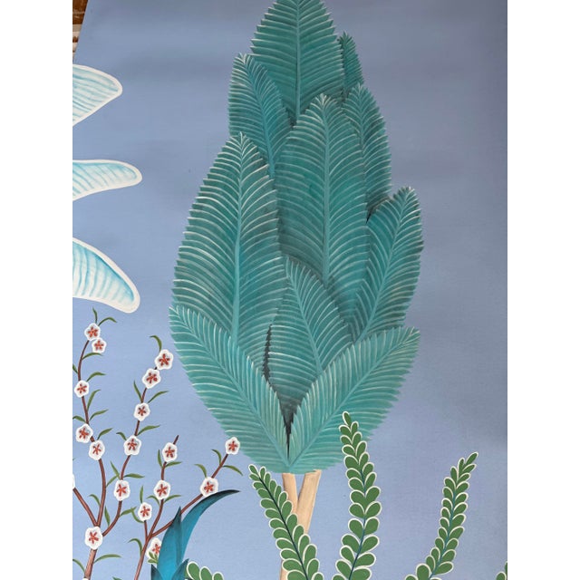 Hand-Painted Blue Chinoiserie Mural on Xuan Paper Transform a wall into an immersive botanical landscape with this hand-...