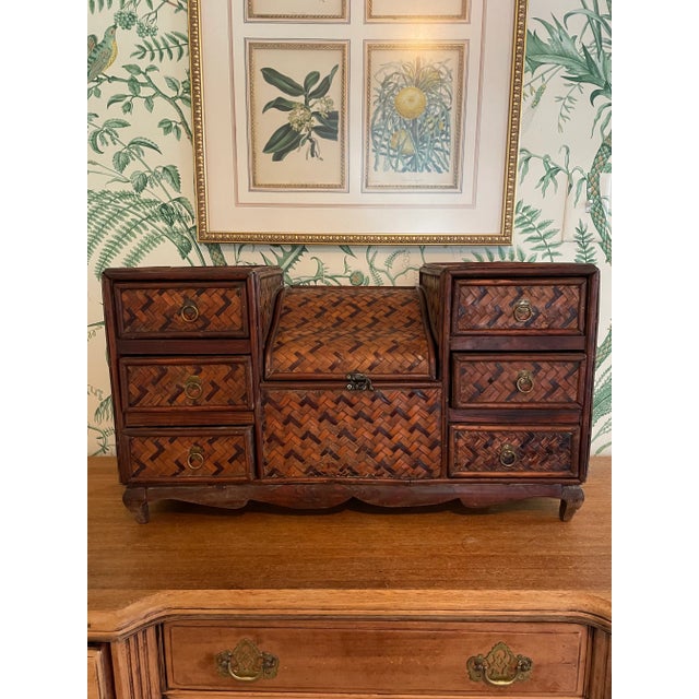 Vintage Woven Chinoiserie or Palm Beach Rattan and Bamboo Table/Dresser Top Chest For Sale - Image 10 of 10