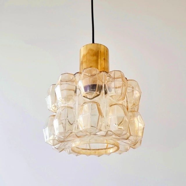 Glashütte Limburg Mid Century Amber Diamond Glass Pendant by Helena Tynell for Limburg, Germany, 1960s For Sale - Image 4 of 9
