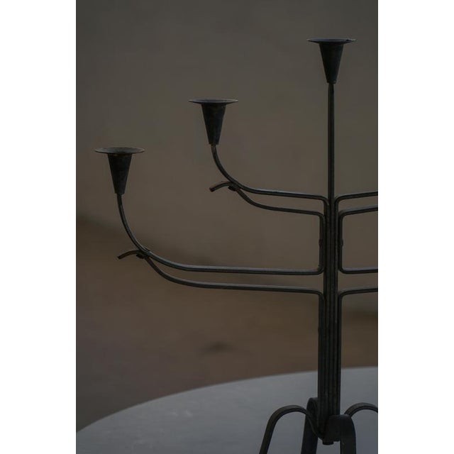 Brown Vintage Scandinavian Brutalist Wrought Iron and Metal Candleholder, 1940s For Sale - Image 8 of 18