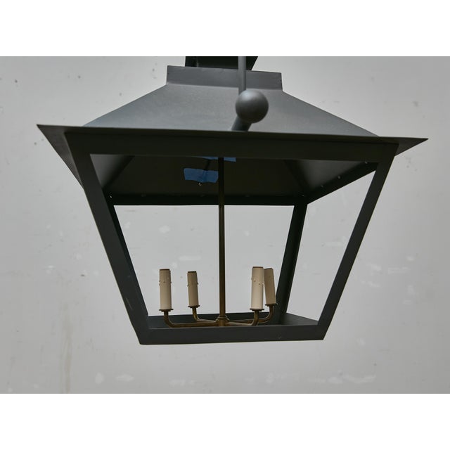 Pair of Large Iron Lanterns with Four Lights and Architectural Design For Sale - Image 11 of 12