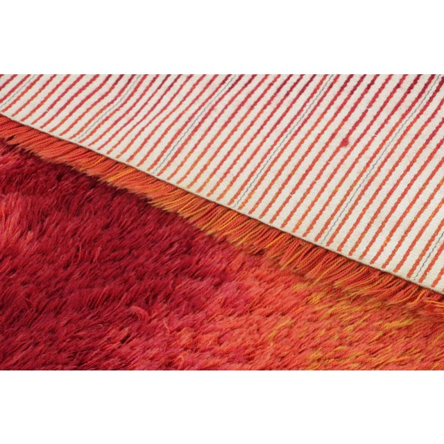 Textile Vintage Swedish Rya Rug, Radiant Orange and Red Star Motif - Rug & Kilim For Sale - Image 7 of 8