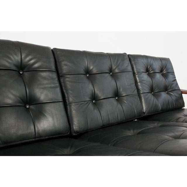 Scandinavian 3-Seater Sofa in Wood and Black Leather, 1960s For Sale - Image 9 of 12