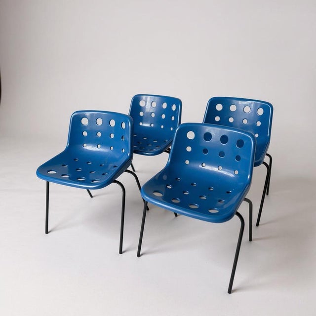 Metal Mid-Century Royal Blue Polo Dining Chairs from Robin Day, 1970s, Set of 4 For Sale - Image 7 of 7