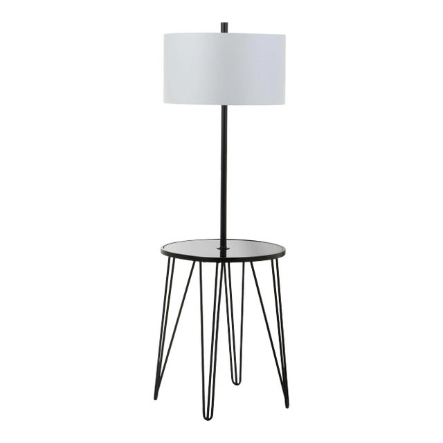 58-Inch H Floor Lamp Side Table - Black For Sale