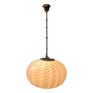 Large Vintage Pendant Light in Swirl Opaline Murano Glass, Italy, 1970s For Sale