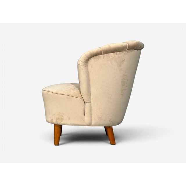 Asko, Finnish Modern, Lounge Chairs, Beige Velvet, Beech, Finland, 1950s For Sale - Image 11 of 13