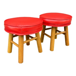 1980s Red Vinyl Footstools - a Pair For Sale