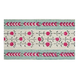 Sample - Schumacher Pica Bella Hand Blocked Tape in Magenta & Pistachio For Sale