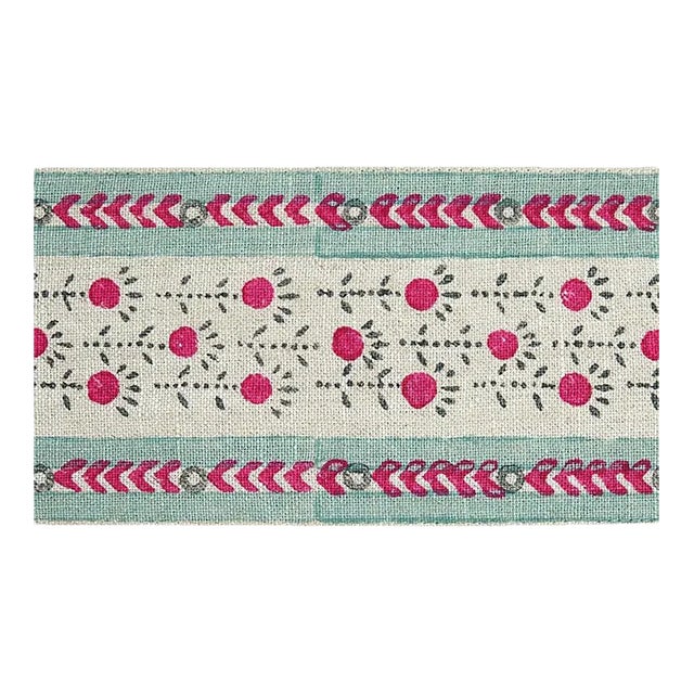 Sample - Schumacher Pica Bella Hand Blocked Tape in Magenta & Pistachio For Sale