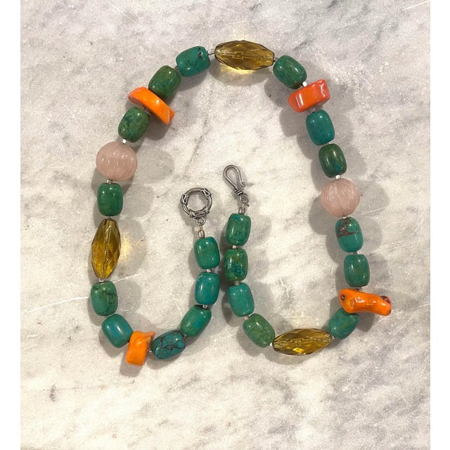 Turquoise, Branch Coral, and Rose Quartz 18" Beaded Necklace - Designed by Matthew Izzo For Sale In New York - Image 6 of 6