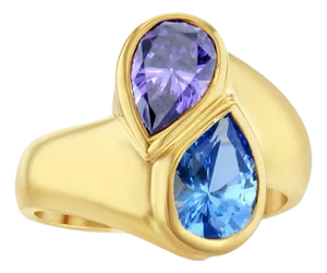 Blue Topaz & Amethyst Pear Shaped Ring, Size 7