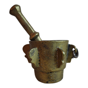 16th or 17th C? Spanish Renaissance Bronze Mortar and Pestle Ribbed Fin Judaica Antiquity