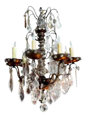 Antique French Maison Baguès Attributed Beaded and Crystal Chandelier