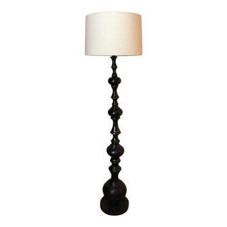 Black Tole Column Floor Lamp and Shade For Sale