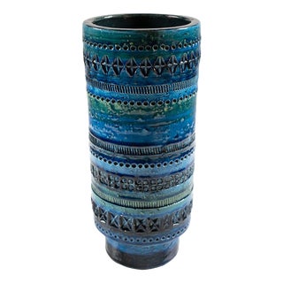 Italian Blue Vase by Bitossi For Sale