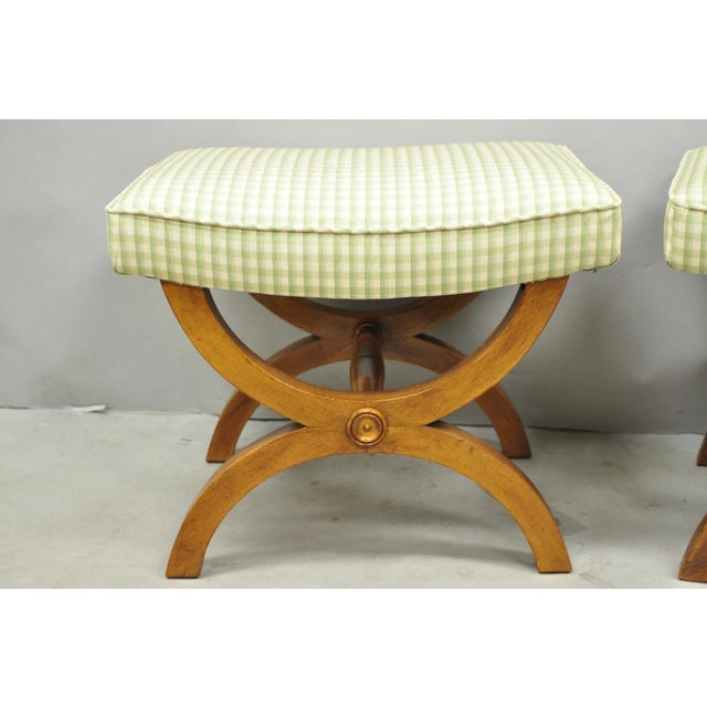 Vintage Italian Neoclassical Style Walnut Wood Curule X-Form Stool - A Pair For Sale - Image 4 of 13