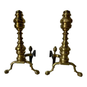 Pair of Vintage American Brass & Metal Andirons With Claw and Ball Feet