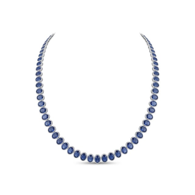 New 18k Gold Necklace With 36.80ct Blue Sapphire, Elegant Design For Sale - Image 10 of 10