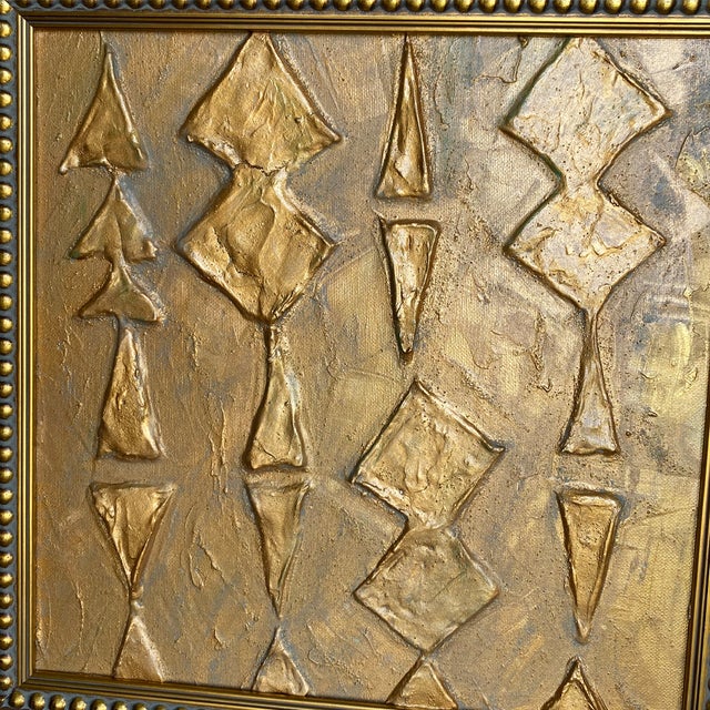 Textured Gold Abstract Painting | Sculptural Wall Art | Luxury Framed Acrylic Clay Artwork | Neutral Modern Decor | Original Art 13x13 For Sale - Image 4 of 5