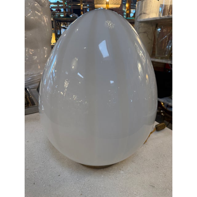 Vintage Mazzega Murano Glass Ovoid Table Lamp – White Striped Art Glass For Sale - Image 9 of 9