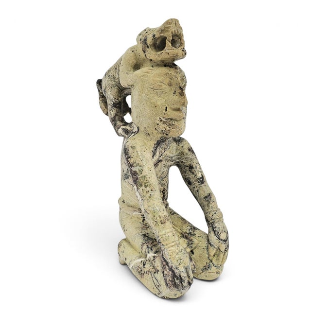 Vintage Mexican Hand-Carved Onyx/Tecali Jaguar Warrior Sculpture, 11 Inch For Sale - Image 4 of 16