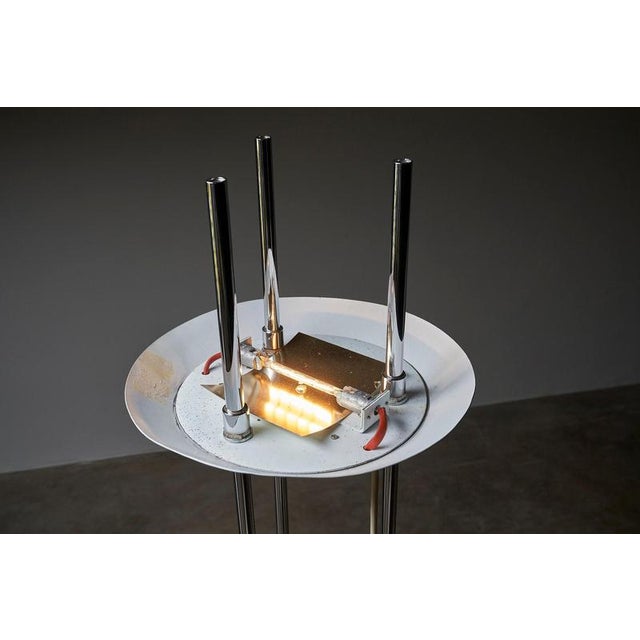 Metal Vintage Three Rod Chrome Floor Lamp with White Bowl Shade, 1980 For Sale - Image 7 of 8