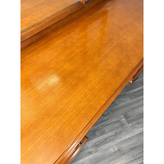 Wood Vintage French Louis Style Oak Dressing Table with Mirror For Sale - Image 7 of 15