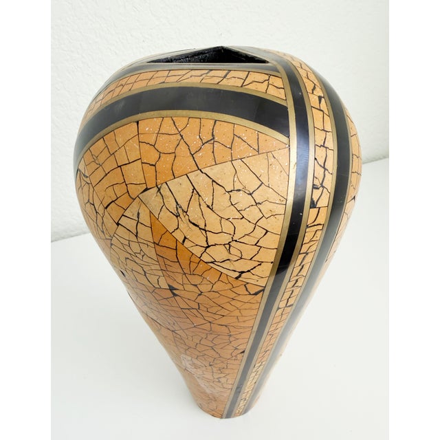 Metal Art Deco Revival Tessellated Vase For Sale - Image 7 of 11