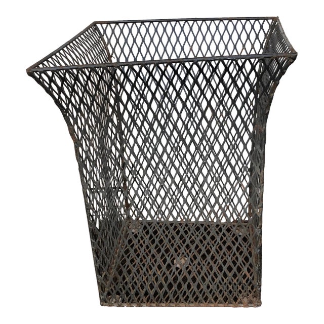 Vintage Square Metal Waste Basket, 1930’s - 1940’s For Sale