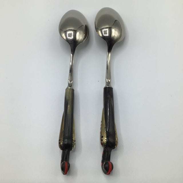 Vintage Alfred Haddad Jezzine Lebanese Phoenix Bird Carved With Inlay Flatware Set of 10