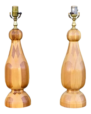 Mid Century Wood Table Lamps - a Pair