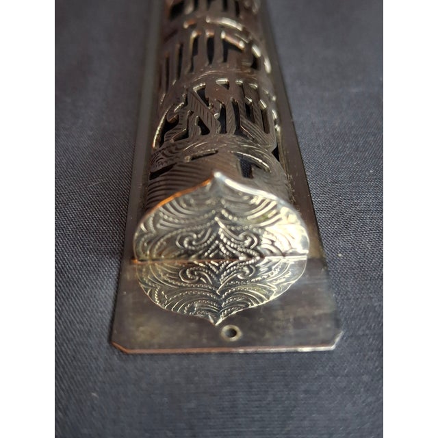 Vintage Netafim Israel Sterling Silver Mezuzah Case Openwork Scrollwork Large 6" For Sale - Image 9 of 11